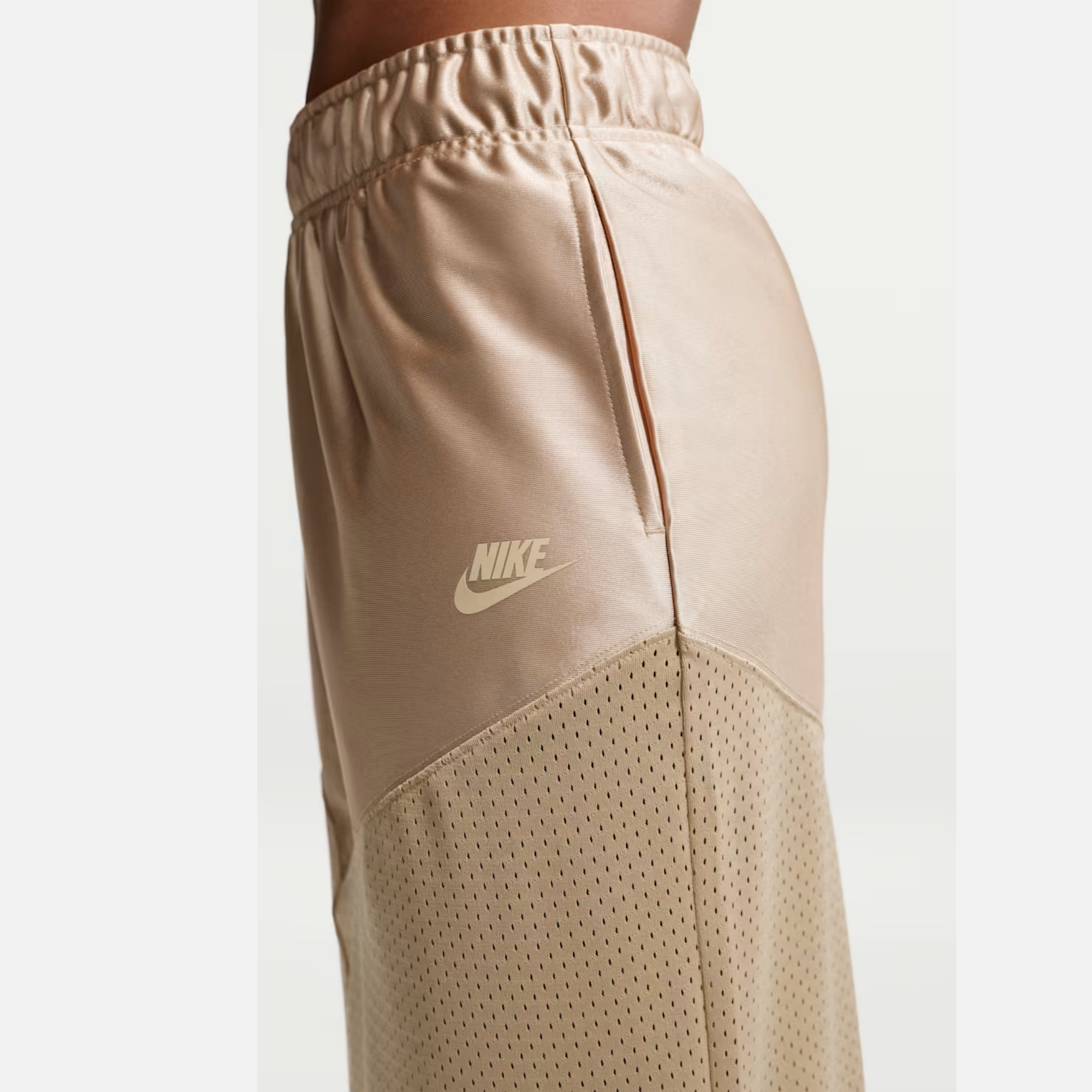 Nike Women's Sportswear Mid Rise Satin Mesh Tan Skirt