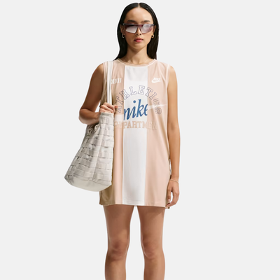 Nike Women's Sportswear White Linen Loose Heritage Jersey Dress