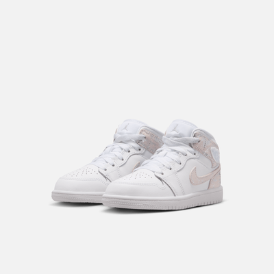 Air Jordan Kids' 1 Mid SE Distressed White Field Silver (PS)