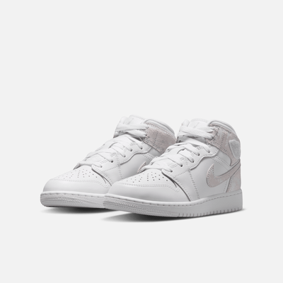 Air Jordan Big Kids' 1 Mid SE Distressed White Field Silver (GS)