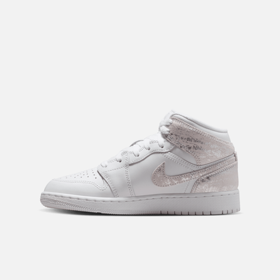 Air Jordan Big Kids' 1 Mid SE Distressed White Field Silver (GS)