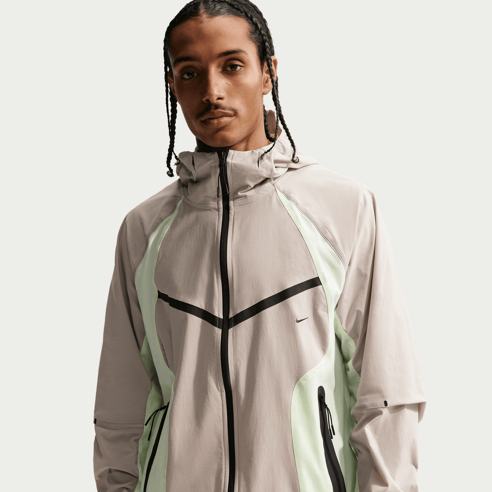 Nike Tech Dri-FIT Woven Full-Zip Cream Color-Block Windrunner Jacket