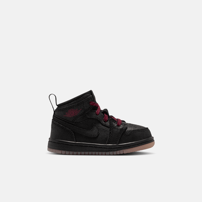 Air Jordan Kids' 1 Mid SE Black Team Red Gum (TD)