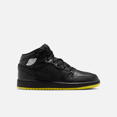 Air Jordan Big Kids' 1 Mid SE Black Optic Yellow (GS)