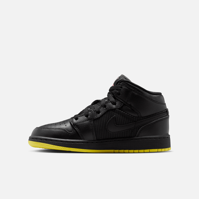 Air Jordan Big Kids' 1 Mid SE Black Optic Yellow (GS)