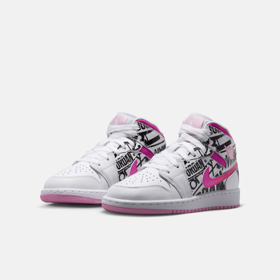 Air Jordan Big Kids' 1 Mid 'What The Logo' Pink (GS)