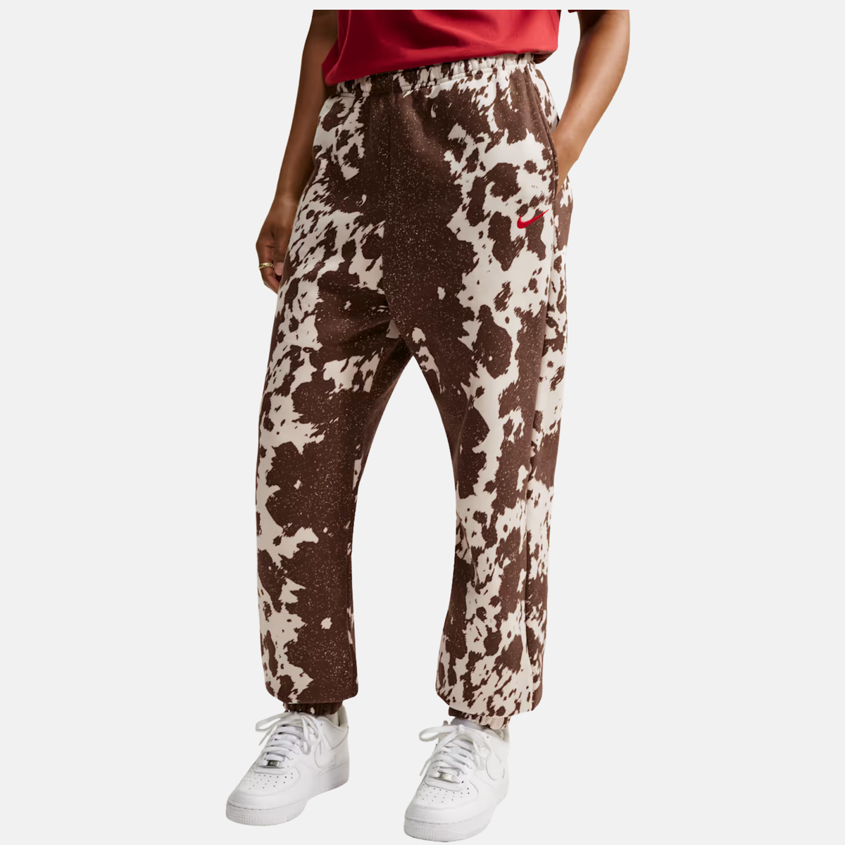 Nike Women's Studio Fleece Medium Weight Oversized High-Rise Cuffed Brown Pants