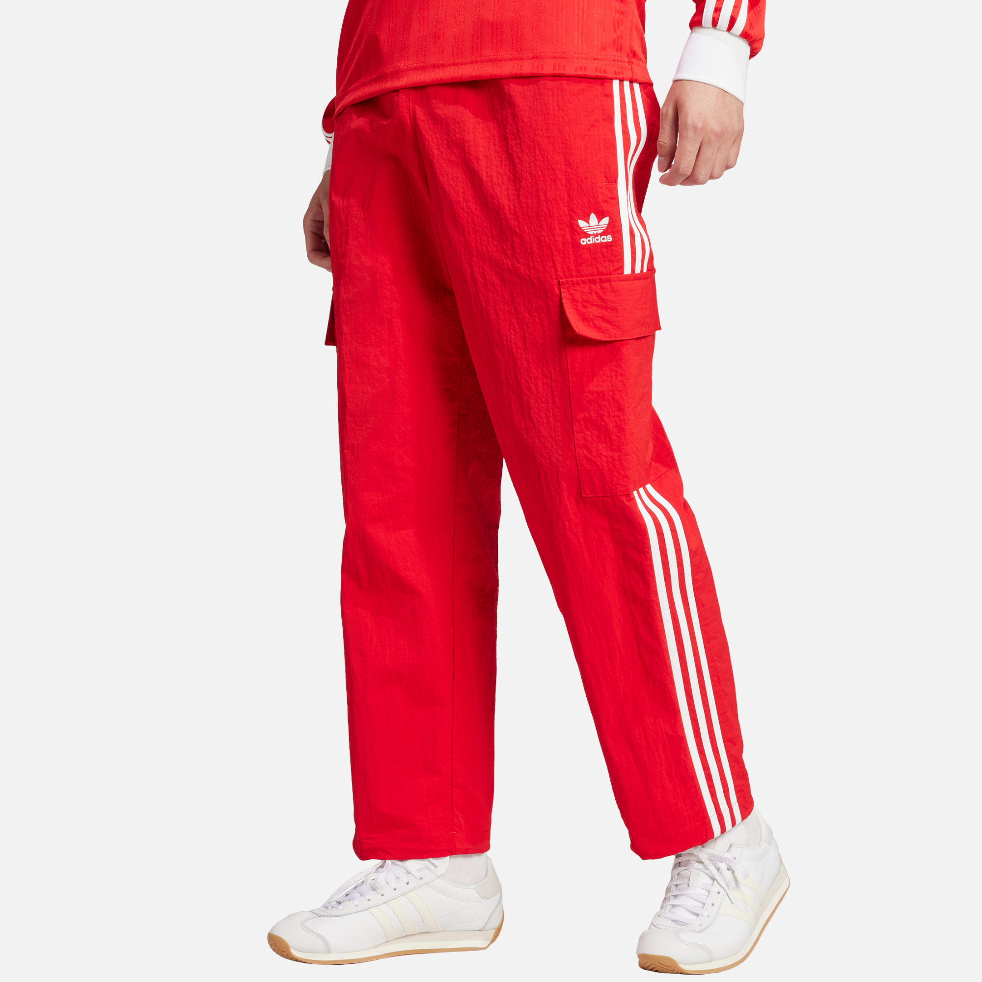 Adidas Red 3-Stripes Cargo Pants