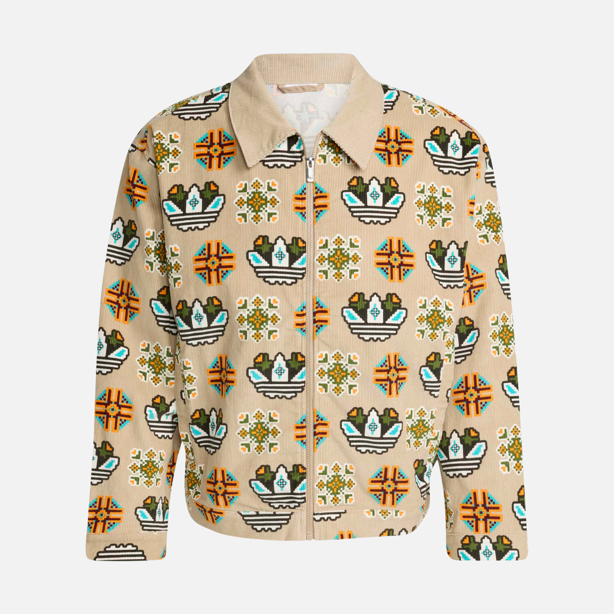 Adidas Monogram Allover Print Khaki Loose Coach Jacket