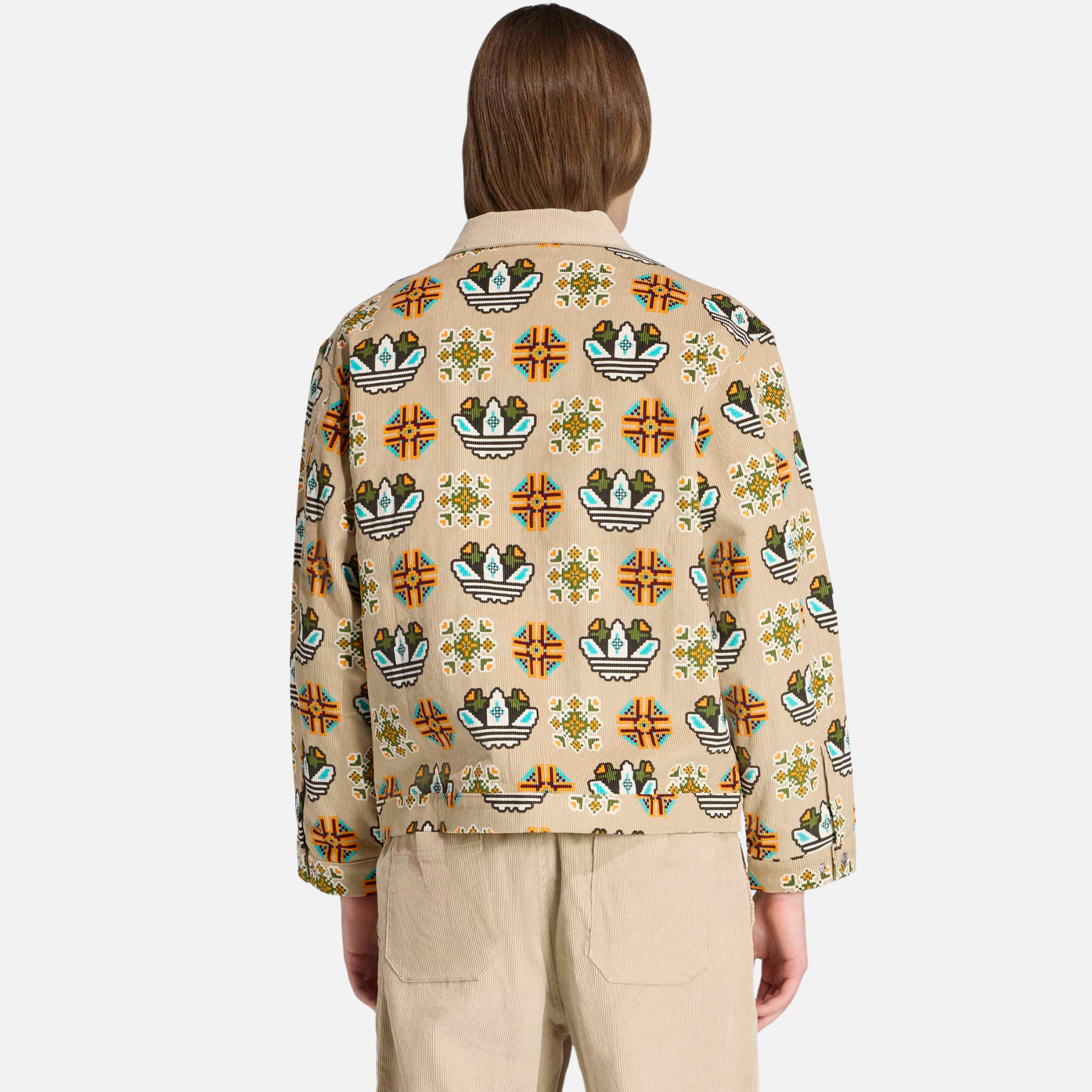 Adidas Monogram Allover Print Khaki Loose Coach Jacket