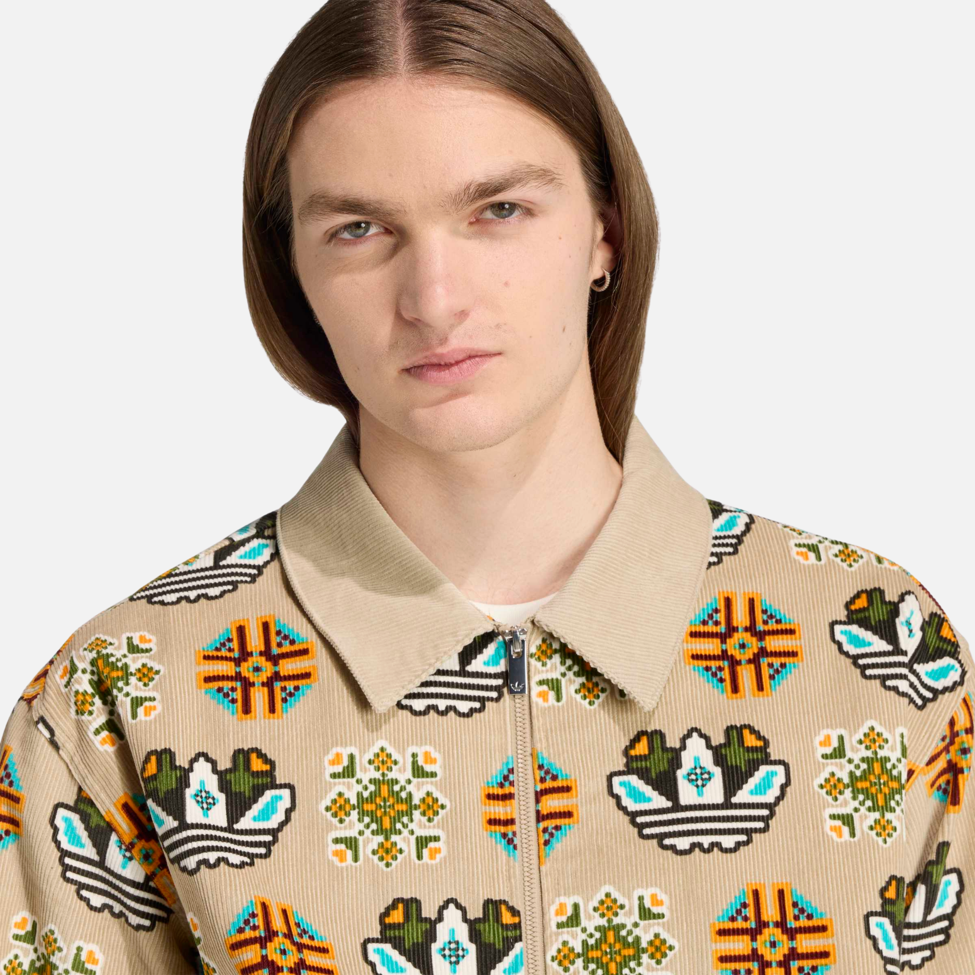 Adidas Monogram Allover Print Khaki Loose Coach Jacket