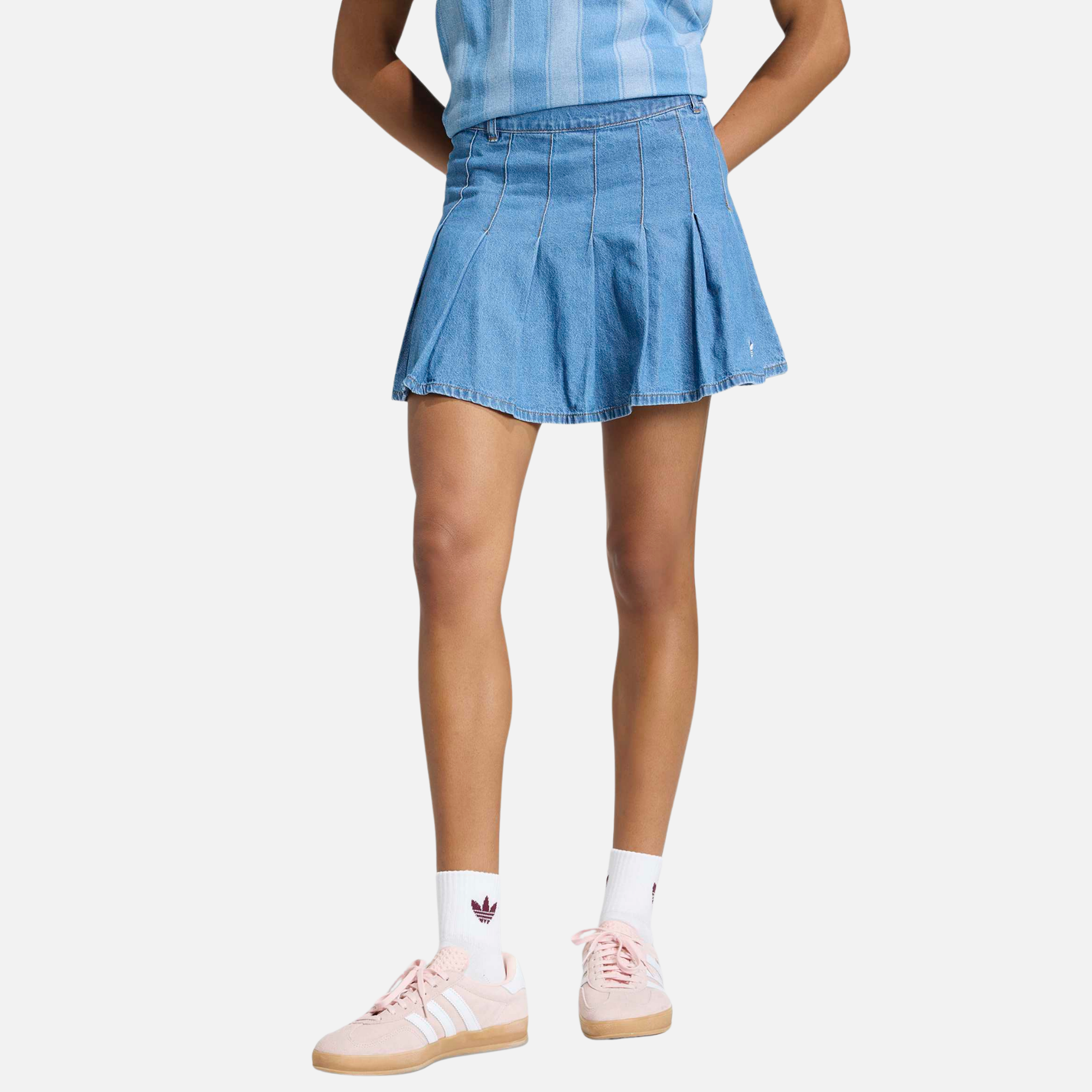 Adidas Women's Blue Denim Pleated Skirt