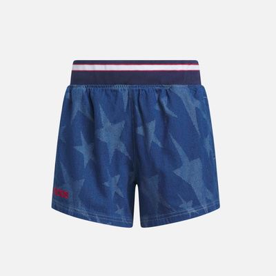Adidas Women's Blue Denim Graphic Varsity Shorts