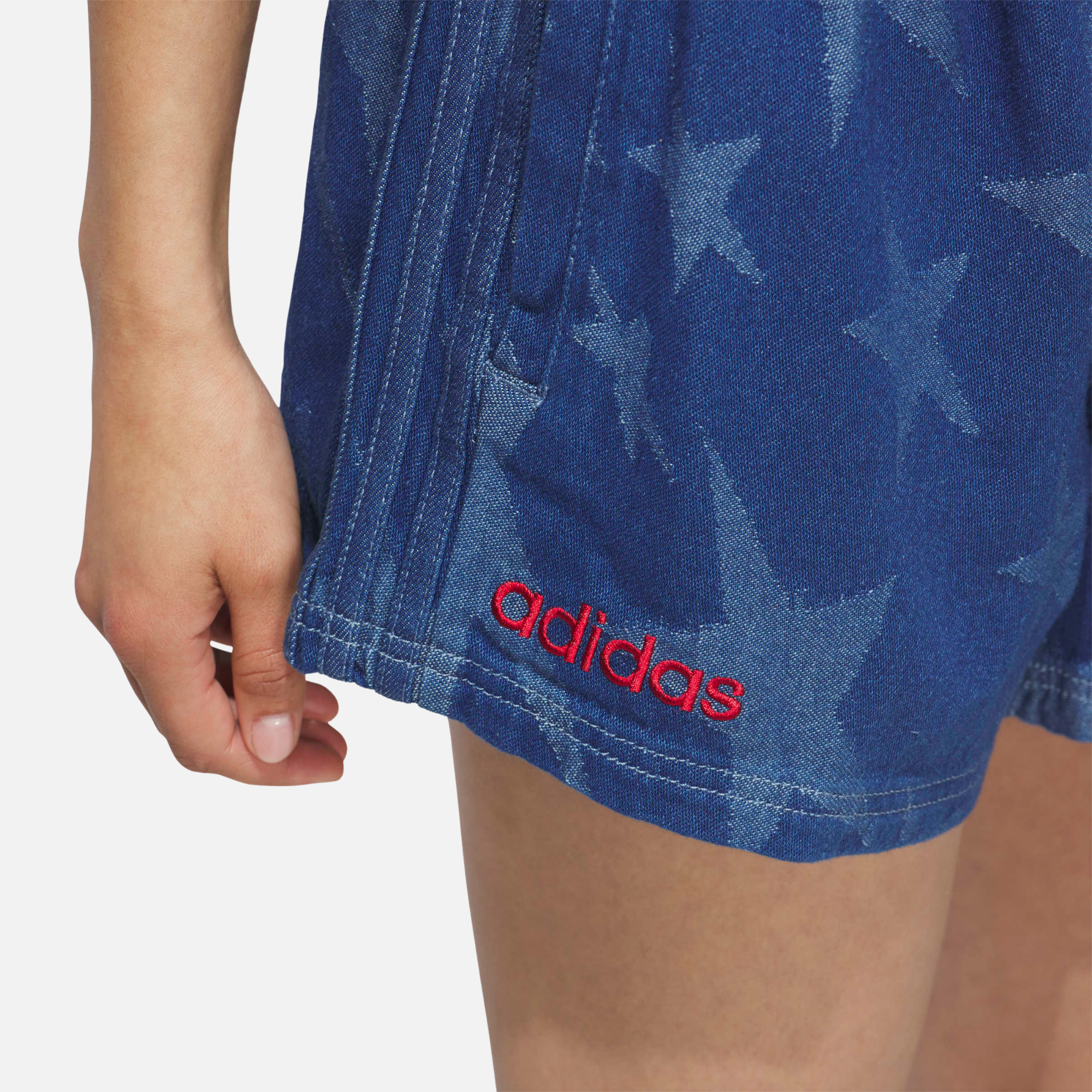 Adidas Women's Blue Denim Graphic Varsity Shorts