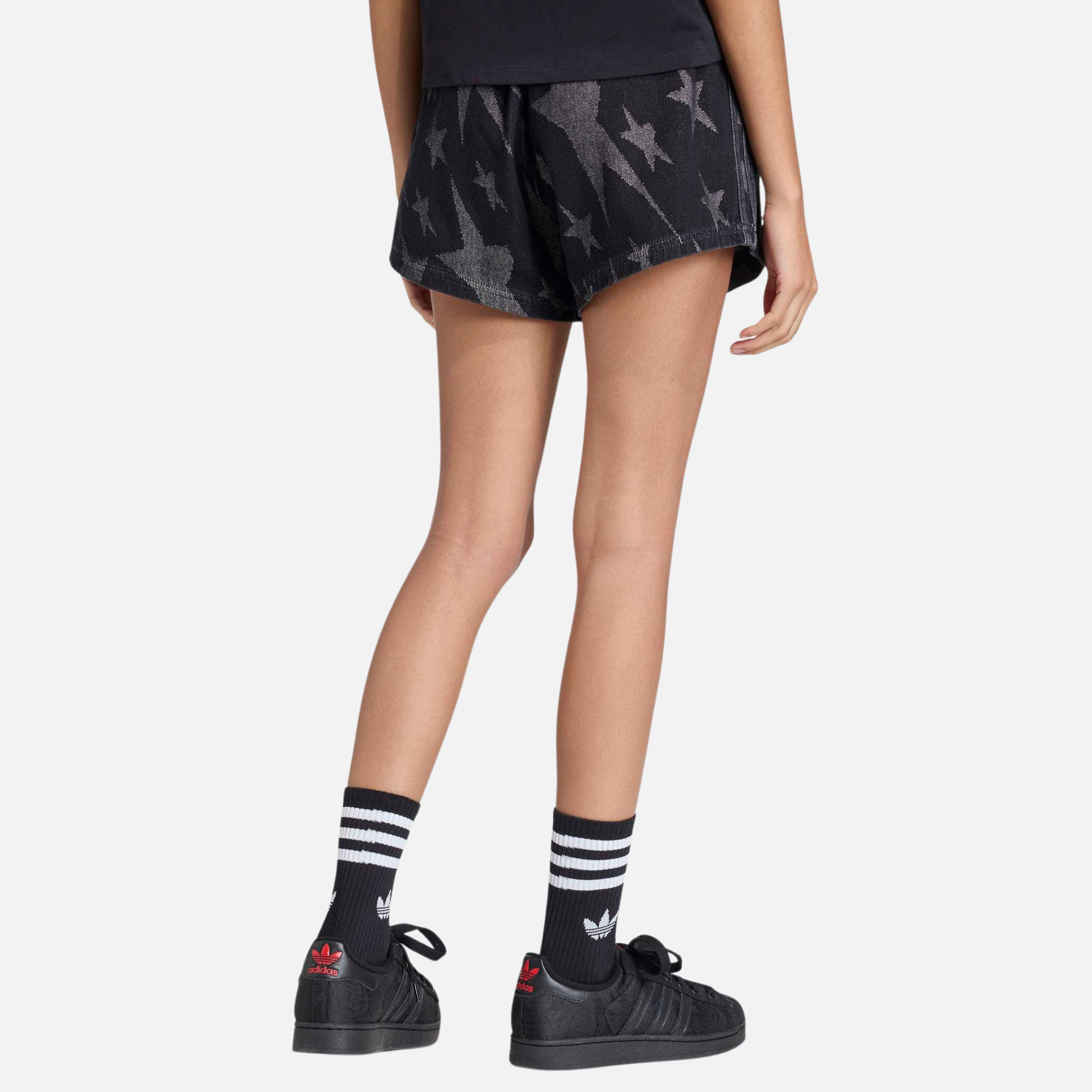 Adidas Women's Black Denim Graphic Shorts