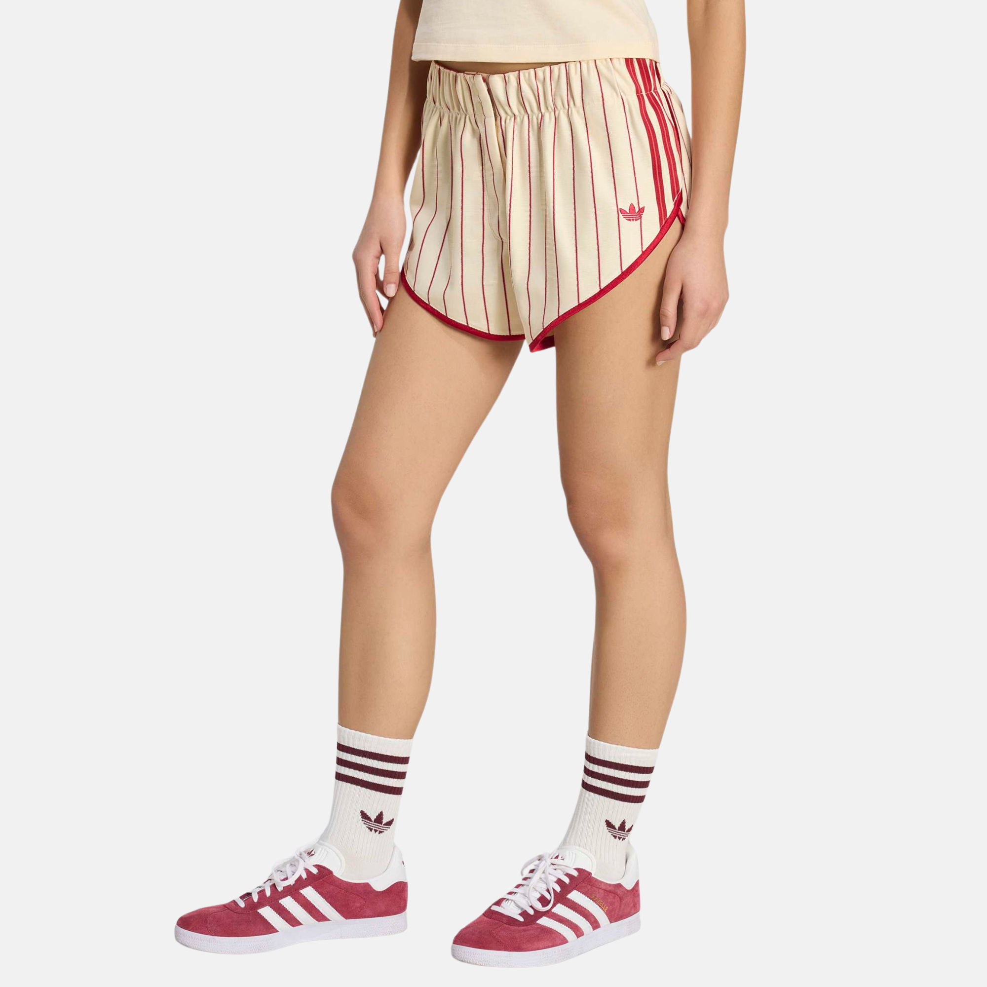 Adidas Women's Burgundy Beige Pinstripe Shorts
