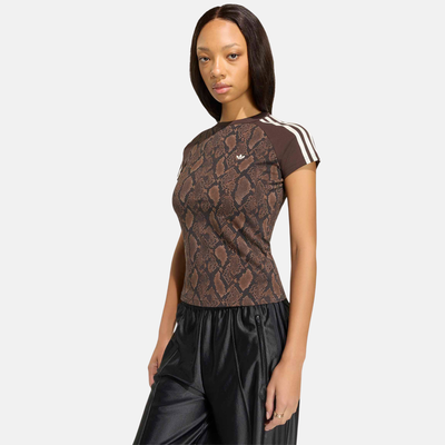 Adidas Women's Satin Brown Snake Print Cali T-Shirt