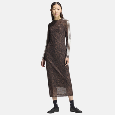 Adidas Women's Satin Brown Snake Print Maxi Dress