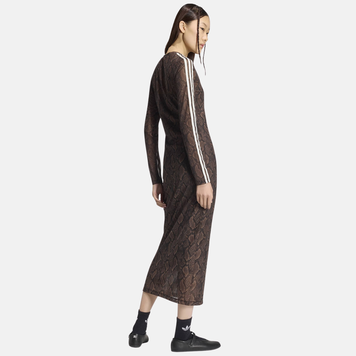 Adidas Women's Satin Brown Snake Print Maxi Dress