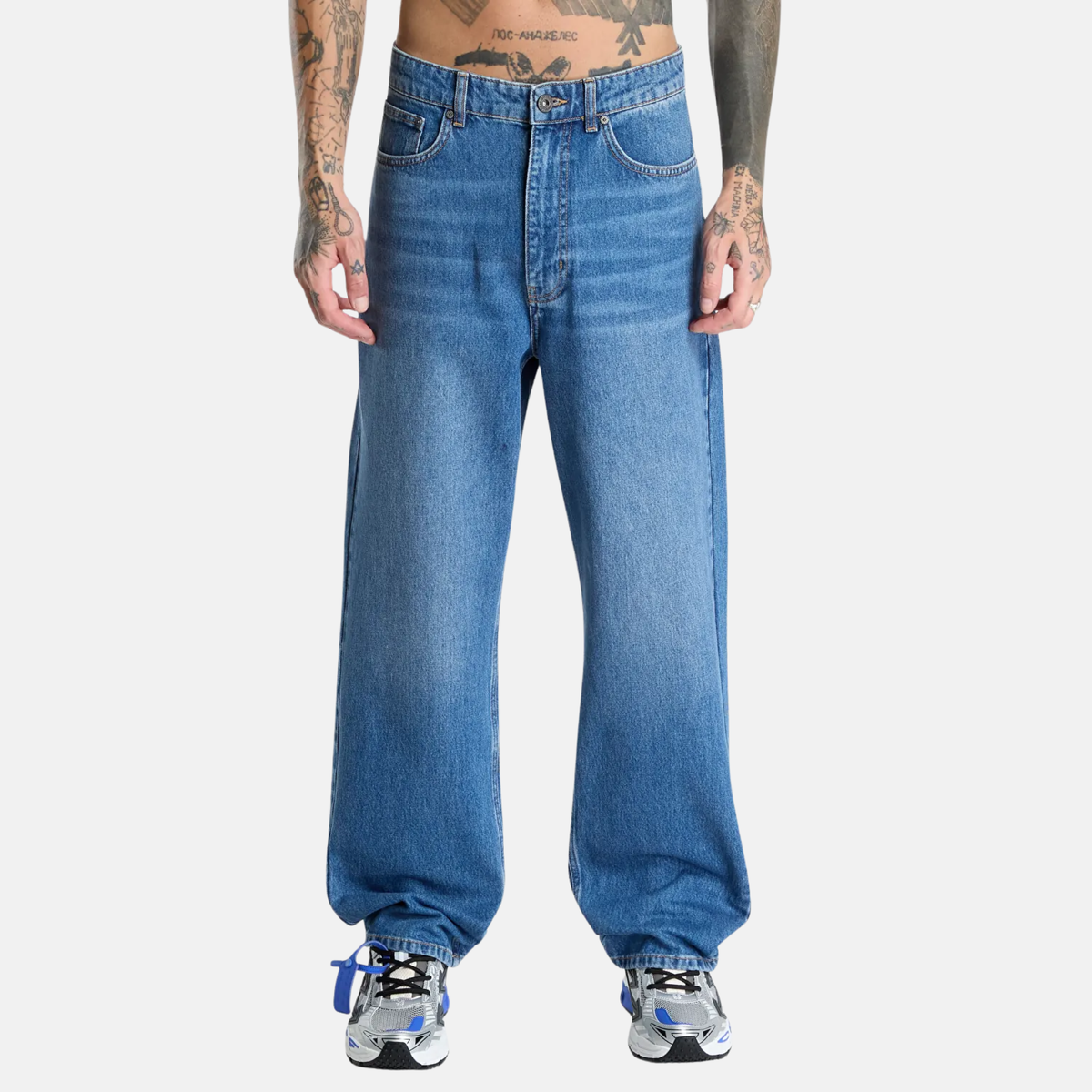Off White Straight Fit Indigo Piped Jeans