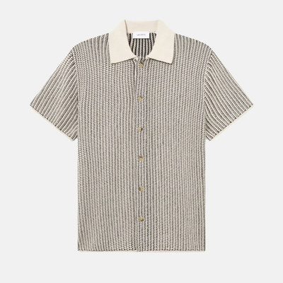 Les Deux Easton Knitted Ivory Black Button-Down Shirt