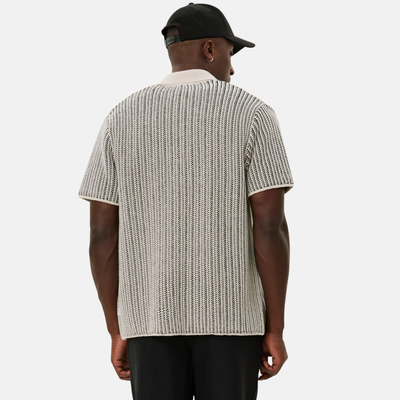 Les Deux Easton Knitted Ivory Black Button-Down Shirt