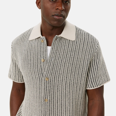 Les Deux Easton Knitted Ivory Black Button-Down Shirt