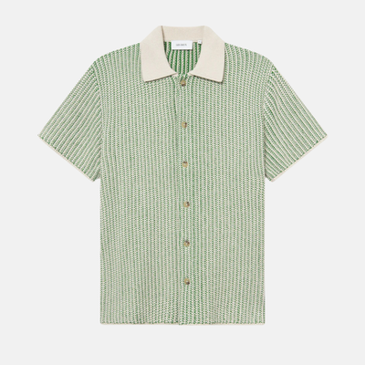 Les Deux Easton Knitted Ivory Green Button-Down Shirt