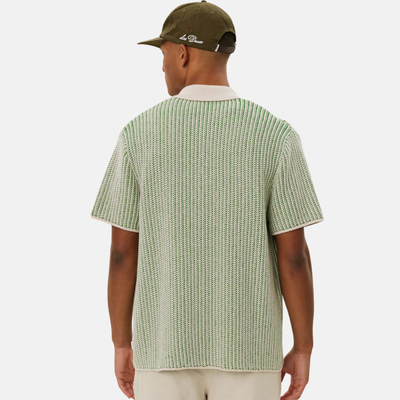 Les Deux Easton Knitted Ivory Green Button-Down Shirt