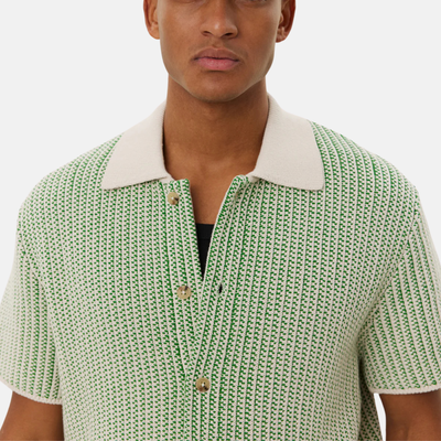 Les Deux Easton Knitted Ivory Green Button-Down Shirt