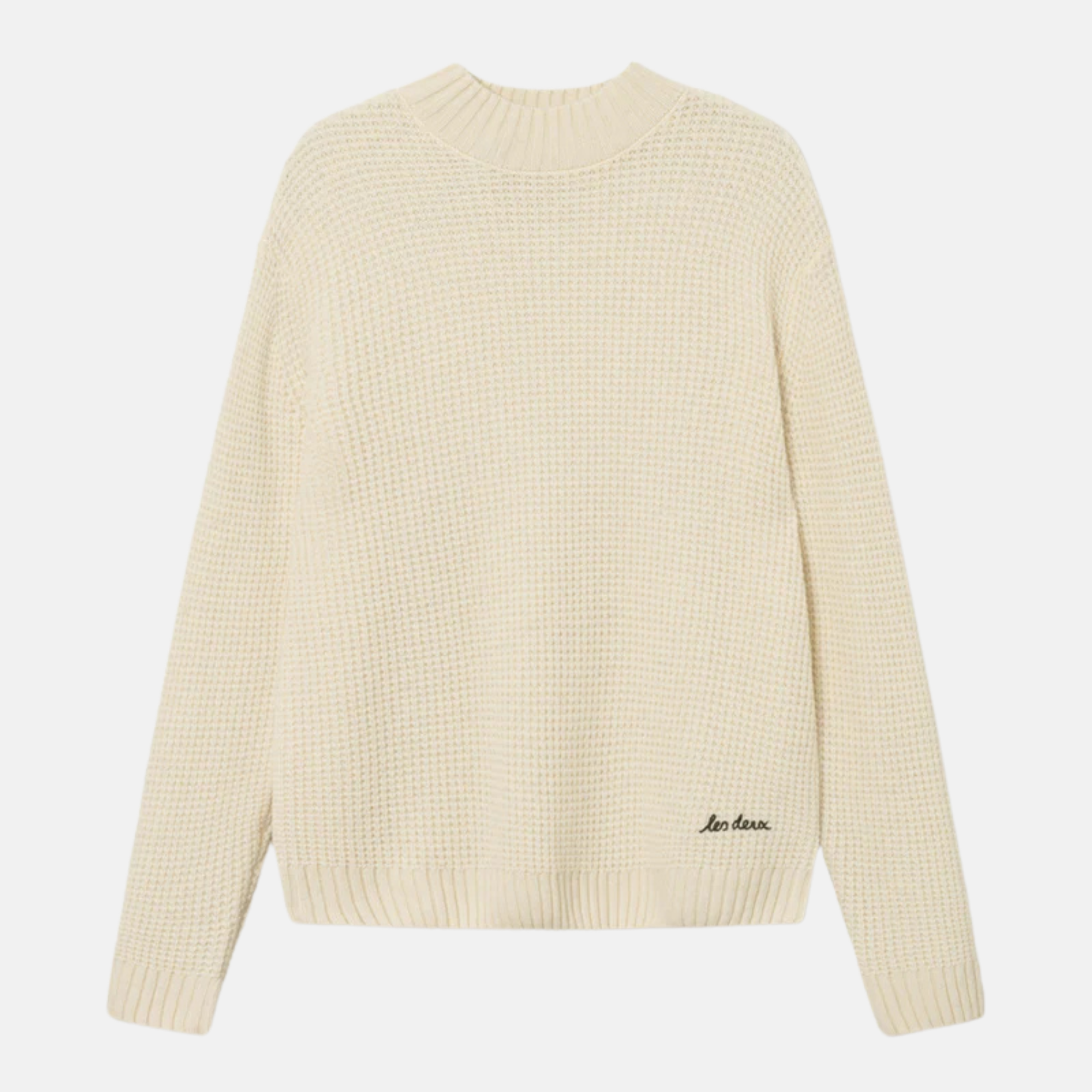 Les Deux Ivory Grady Waffle Mockneck Knit Sweatshirt