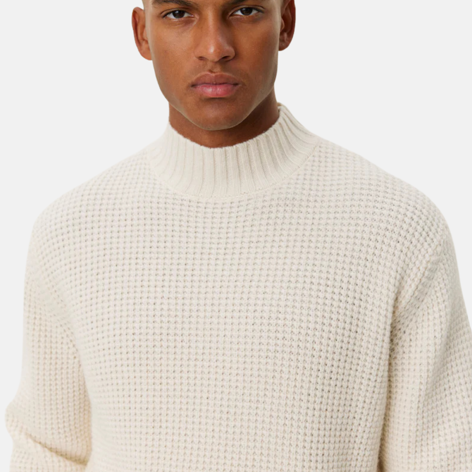 Les Deux Ivory Grady Waffle Mockneck Knit Sweatshirt