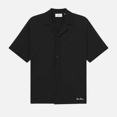 Les Deux Geoffroy Knit Black Button-Down Shirt