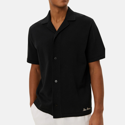 Les Deux Geoffroy Knit Black Button-Down Shirt