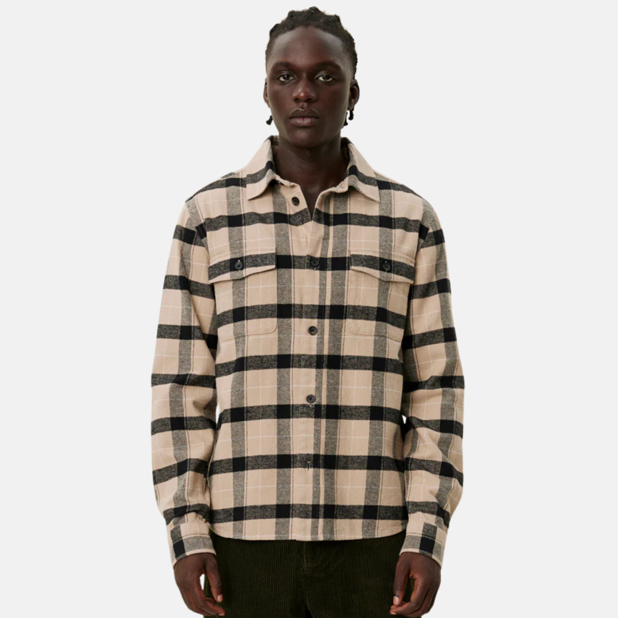 Les Deux Dark Sand Lennon Flannel Check Overshirt