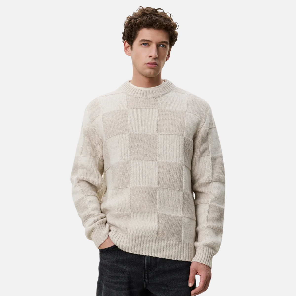 Les Deux Eggnog White Check Knit Sweater