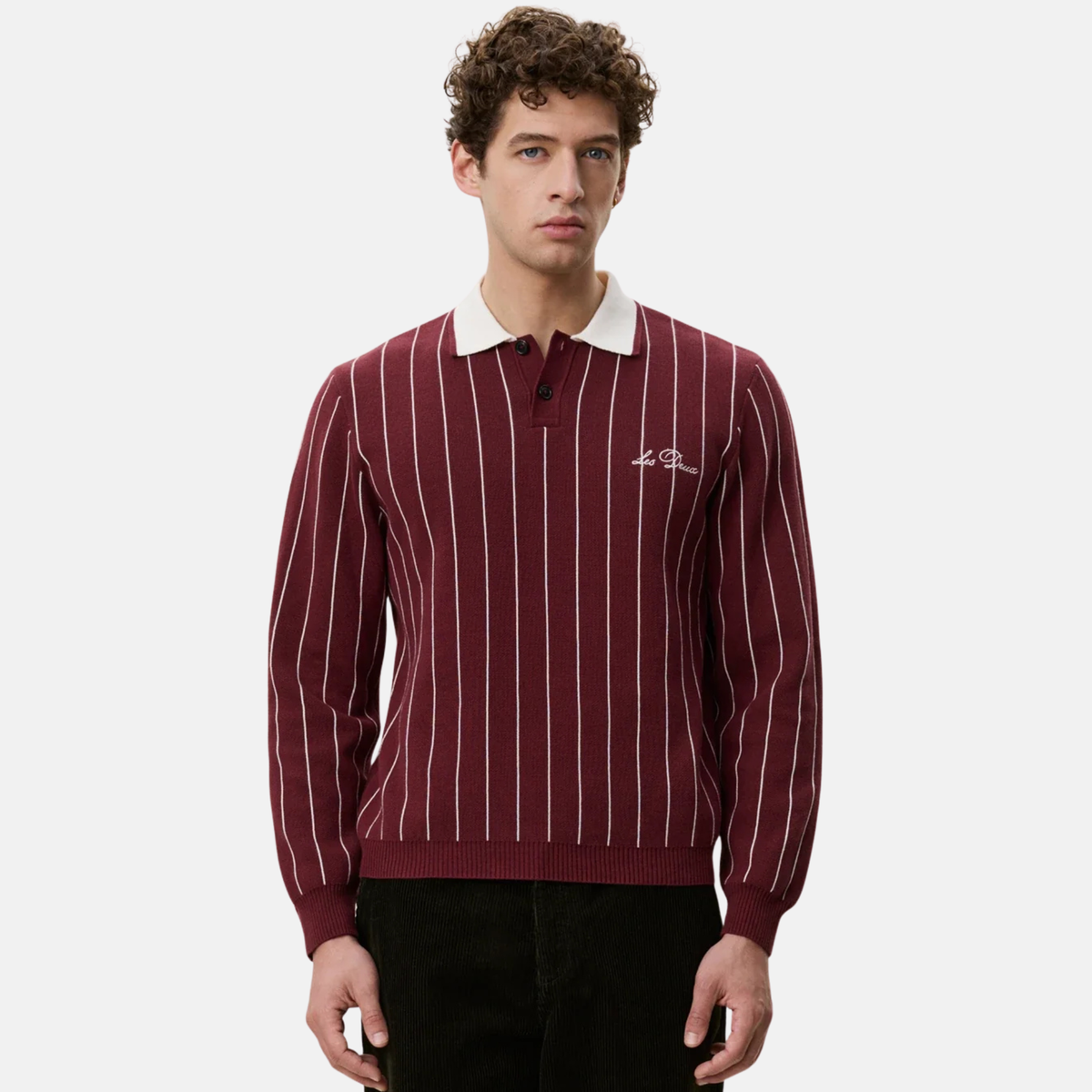 Les Deux Truffle Red Signature Stripe Polo