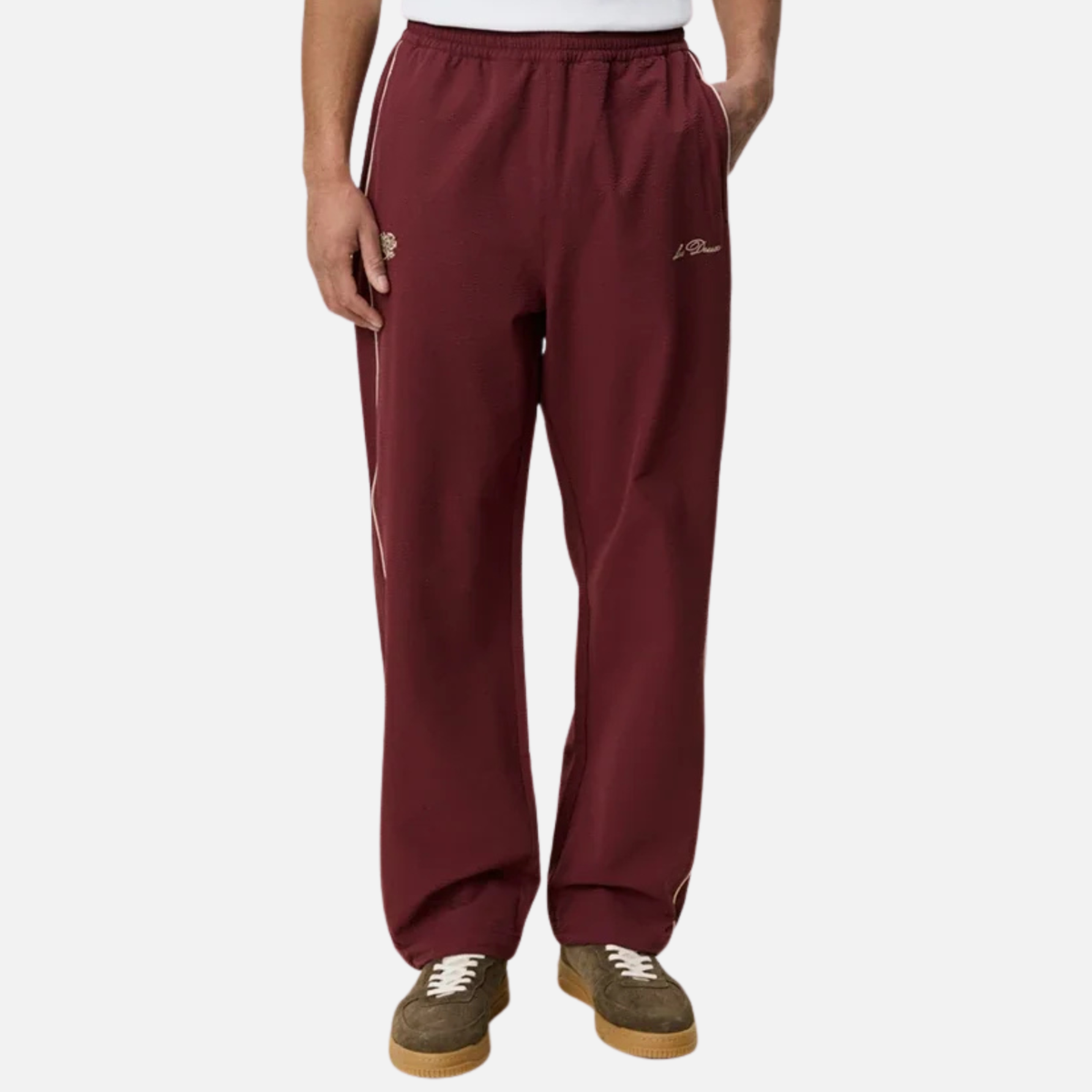 Les Deux Truffle Red Seersucker Track Pants