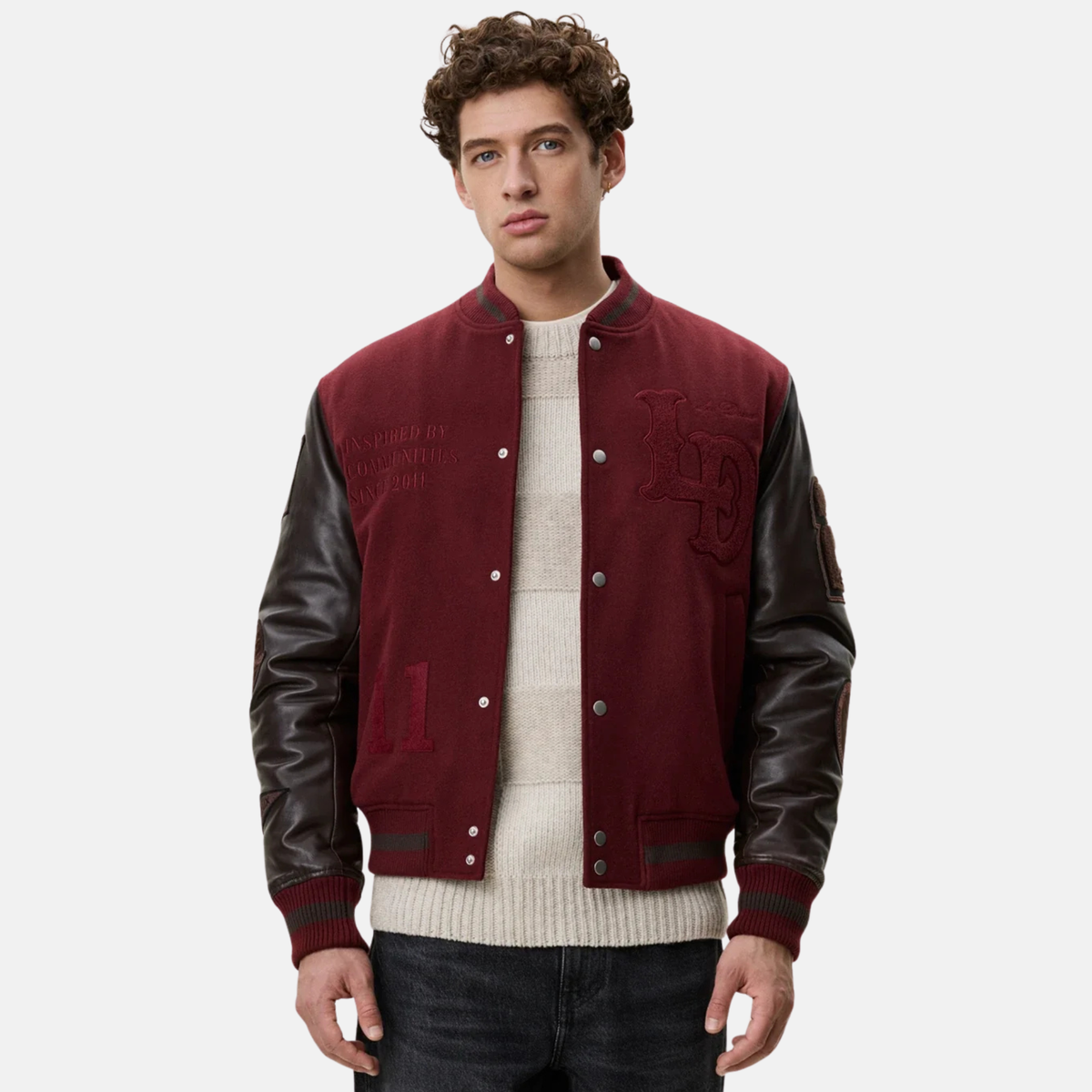 Les Deux Truffle Red Varsity Jacket