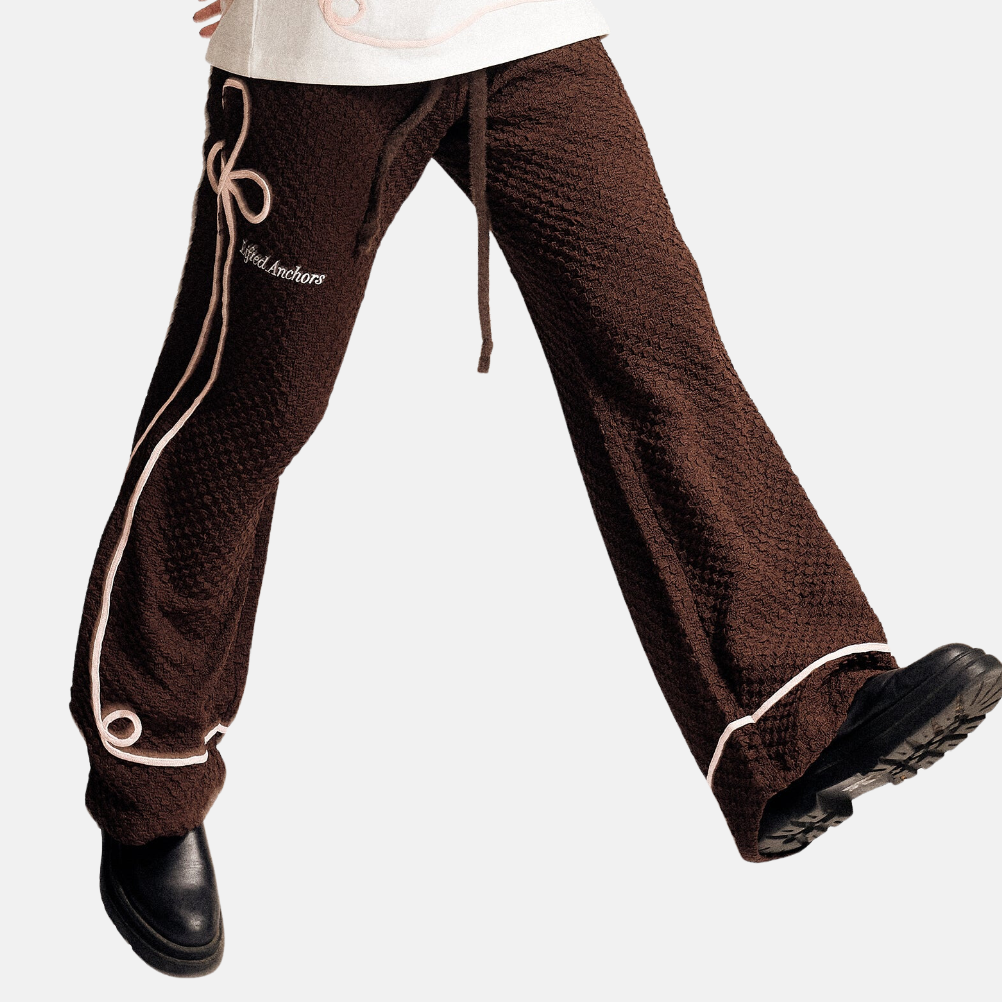 Lifted Anchors Mocha Twain Checkered Pleat Trouser