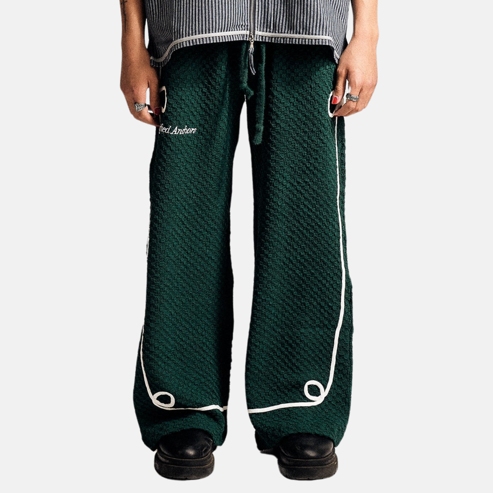 Lifted Anchors Dark Green Twain Checkered Pleat Trouser