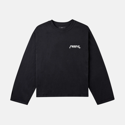 Purple Brand Cropped Wide Long Black T-Shirt