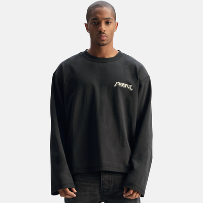 Purple Brand Cropped Wide Long Black T-Shirt