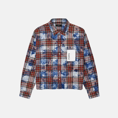 Purple Brand Plaid Embellished Blue Red Mix Flannel Shirt