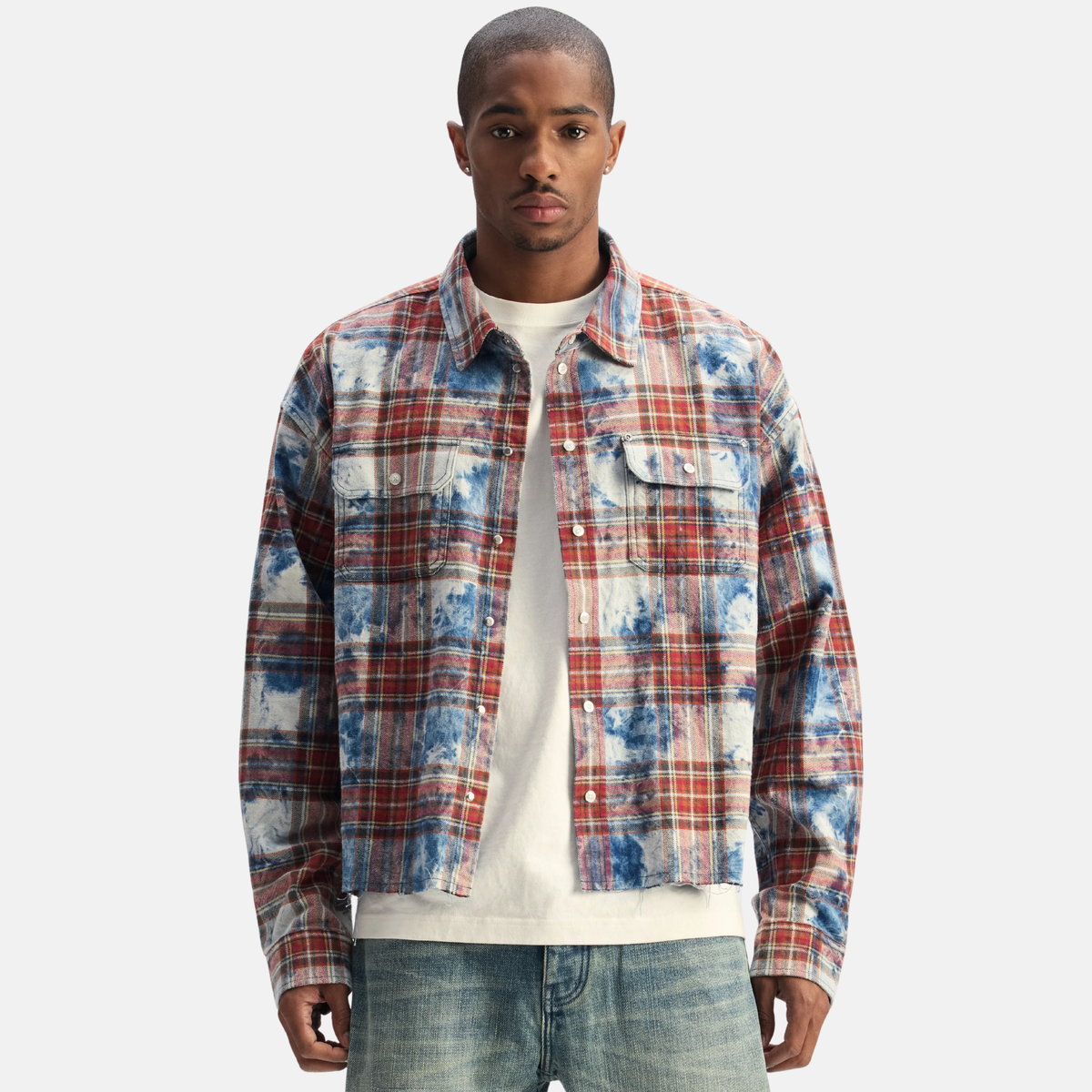 Purple Brand Plaid Embellished Blue Red Mix Flannel Shirt