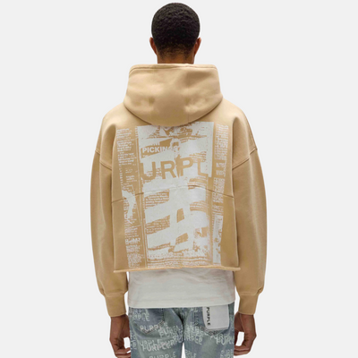 Purple Brand Newsprint Cropped Hoodie