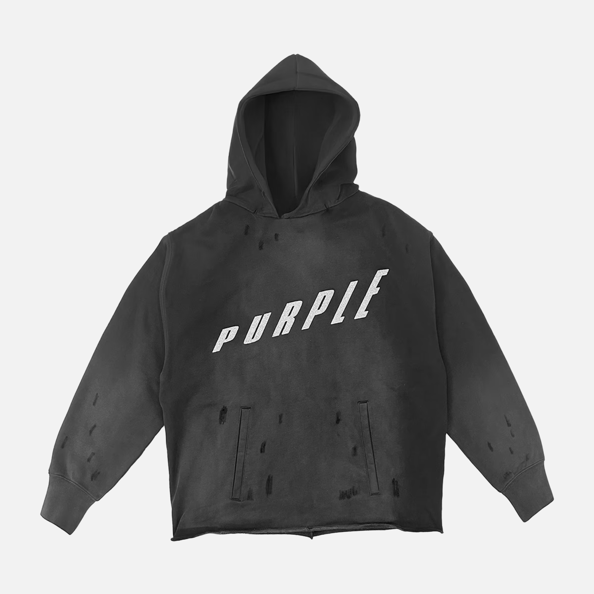 Purple Brand Black Distressed Logo Fleece Hoodie