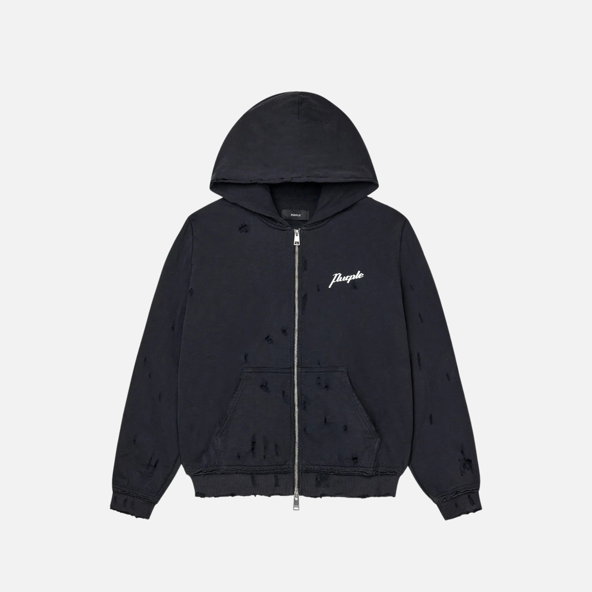Purple Brand Black Shrunken Script Full-Zip Hoodie