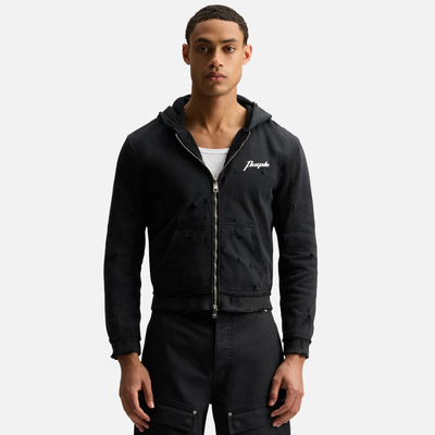 Purple Brand Black Shrunken Script Full-Zip Hoodie