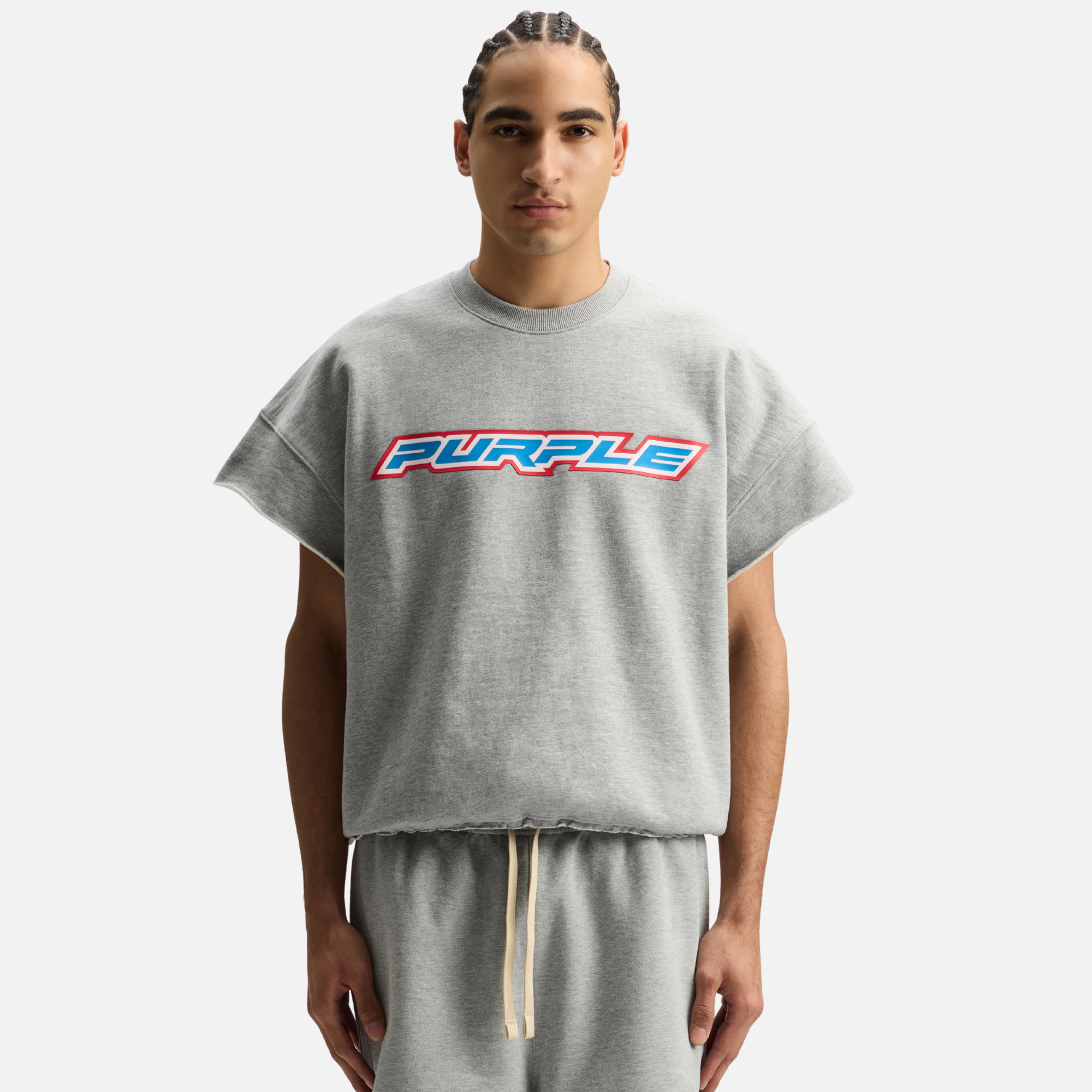Purple Brand Grey Slub Turbo Type Cut Off Muscle Fleece
